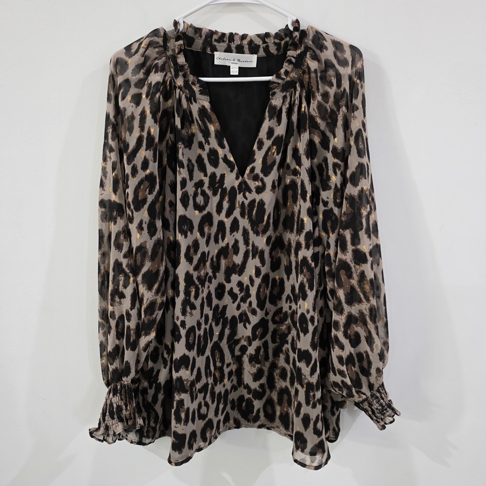 Womens Top Size‎ 3X Animal Print Metallic Cheetah Leopard Ruffle